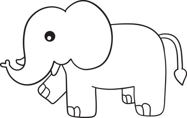 Obraz premium Cute cartoon elephant line art illustration for kids coloring page. Simple black and white elephant drawing with clean outline, perfect for children worksheet, kindergarten activity, education.