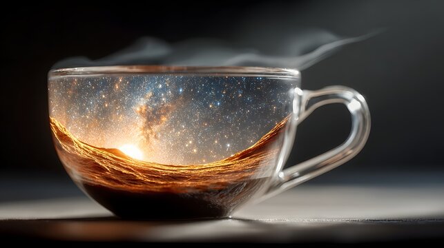 A cup of coffee with a swirling galaxy in the middle