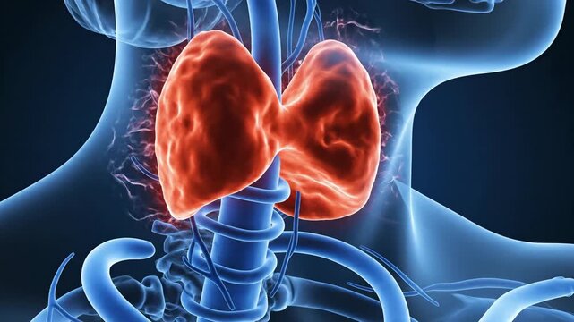 Medical illustration of human throat and thyroid gland anatomy