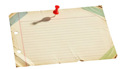 Lined notebook paper with red push pin PNG isolated on transparent background, vintage stationery for notes and reminders