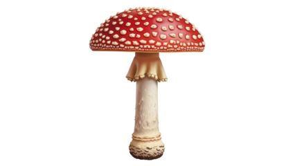 Amanita muscaria PNG isolated on transparent background, red mushroom with white spots, poisonous toadstool for nature and fantasy themes
