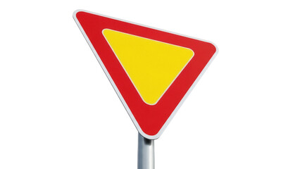Yield sign PNG isolated on transparent background, red and yellow triangular road sign giving way to other traffic, traffic regulation