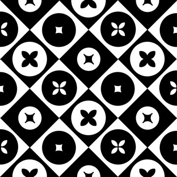 Seamless Black and White Geometric Floral Tile Pattern