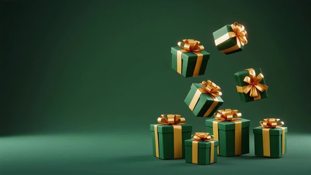 Floating Eid gift boxes with gold ribbons soft spinning animation