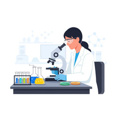 Scientist looking through a microscope in a laboratory setting