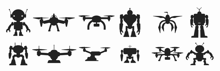 silhouette collection of futuristic robots and drones  © Rards