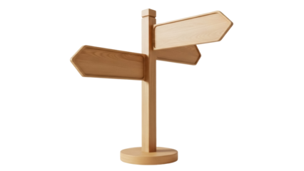 Wooden signpost isolated PNG on transparent background, blank direction arrows for navigation and decision making, wayfinding concept