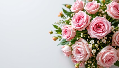 Elegant Pink Roses Bouquet with Greenery on Soft Neutral Background for Floral Arrangement and Decoration