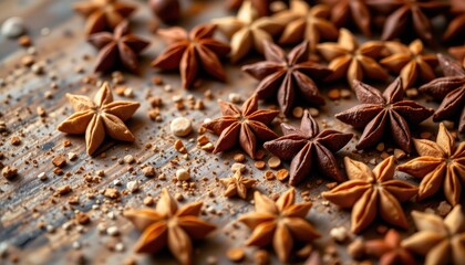 Close-Up of Star Anise on Rustic Wooden Surface for Culinary and Herbal Themes