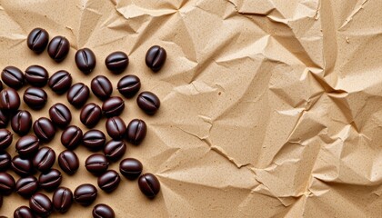 Aromatic Coffee Beans on Crumpled Brown Paper Creating a Warm and Textured Background for Food Photography