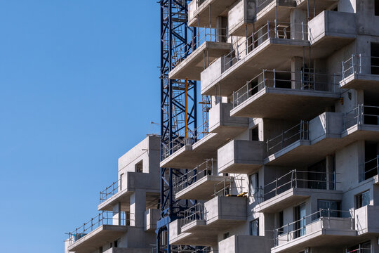 construction crane building architecture urban development property concrete scaffold montpellier France modern highrise residential project