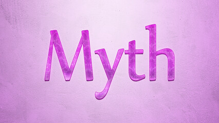 Purple text effect of word Myth on light background.