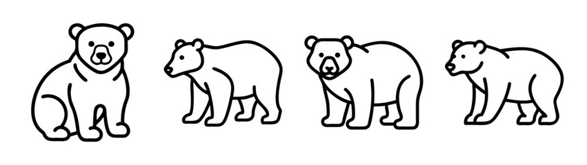 Obraz premium Bear illustration vector outline drawing animal cartoon grizzly polar black white cute bears design