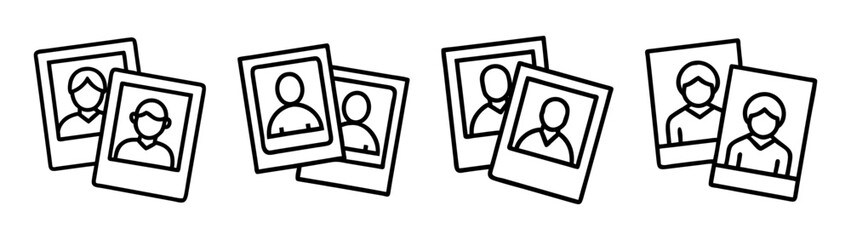 Collection of portrait photos, instant camera prints, family memories and personal identity cards