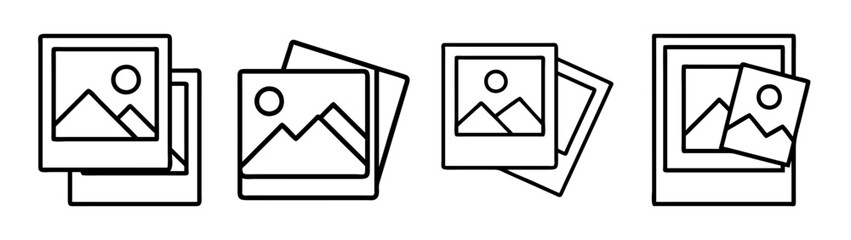 Collection of polaroid pictures frames with landscape photos vector illustration set design