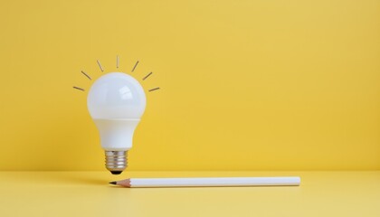 Light Bulb with Pencil on Yellow Background for Creativity and Inspiration Concept in Modern Design