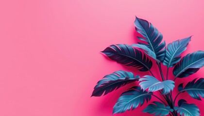 Vibrant Tropical Leaves on Bright Pink Background for Creative and Fashionable Graphic Design Needs