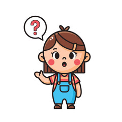 Confused Cartoon Girl with Question Mark in Speech Bubble, Asking for Help