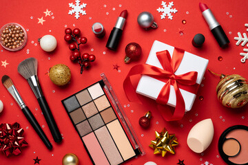 Winter cosmetic, make-up products. Christmas sale and shopping concept.