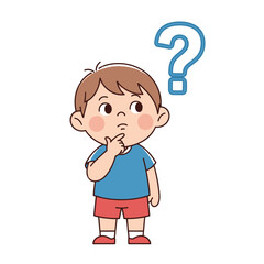 Curious Boy with Question Mark Thinking, Child Wondering, Confusion, Doubt