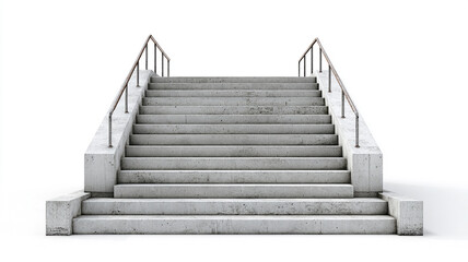 Fototapeta premium Concrete staircase with metal handrail isolated on white background