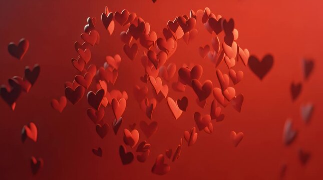 Dynamic display of vibrant red hearts forming a larger symbol of affection and romantic celebration