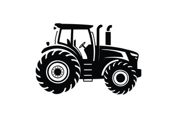 Obraz premium Black silhouette of a farm tractor on white background