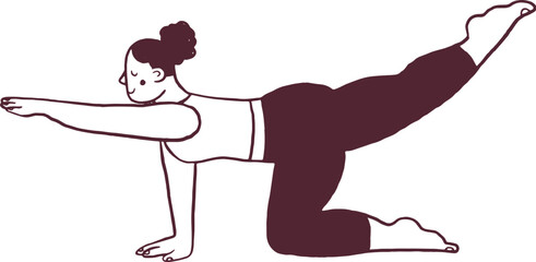 Hand Drawn Woman Character in Bird Dog Yoga Pose