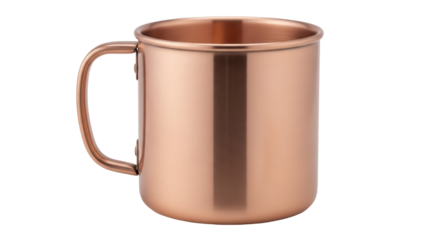 Shiny copper mug isolated PNG, vintage metal cup for hot drinks on transparent background, kitchenware and barware