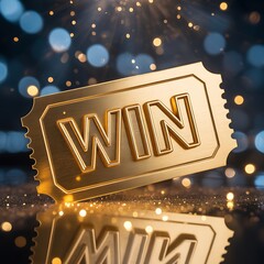 Golden "Win" Ticket with Sparkling Background