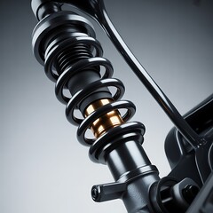 Close-up of Motorcycle Shock Absorber with Coil Spring