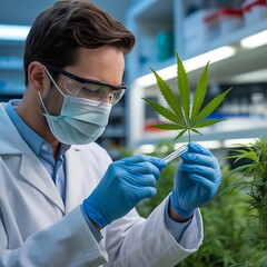 Scientist Researching Cannabis Plant in Laboratory