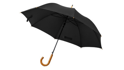 Elegant black umbrella isolated PNG on transparent background, classic rain protection accessory for weather and fashion use