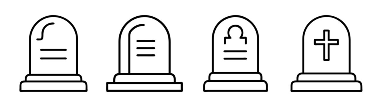 Vector illustration of gravestones cemetery tombstones halloween death memorial grave icons set