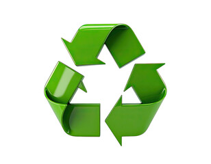 Obraz premium Glossy green recycling symbol on a black background