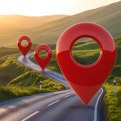 Red Location Pins on Scenic Road