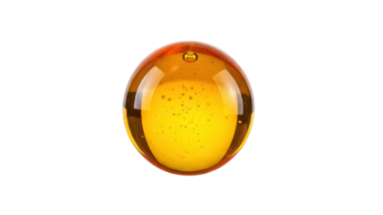 Amber-colored glass sphere isolated PNG on transparent background, decorative orb with internal bubbles for design elements and crafts