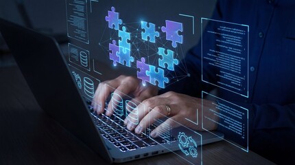 Innovative software development techniques tech office digital content modern workspace closeup developer interaction