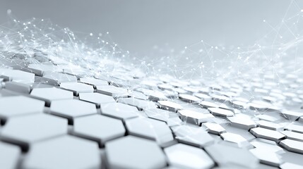 Abstract modern white hexagonal structure with connected nodes, futuristic tech concept