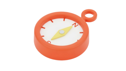 Orange compass PNG isolated on transparent background, navigation tool for travel and exploration, direction finder for outdoor adventures