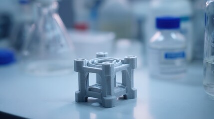 Medium frame centered on a 3Dprinted tip holder designed for easy access and stability with the rest of the laboratory softly out of focus to emphasize precision.