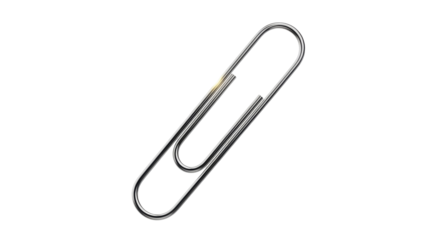 Shiny metal paper clip isolated PNG on transparent background, office supply for holding documents and organizing paperwork