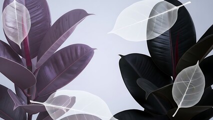 Ficus elastica leaves Dark vs. Light Purple Translucent Skeleton Style.