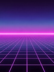 Retro Grid Horizon 80s Neon Pink Blue Synthwave Future Landscape.
