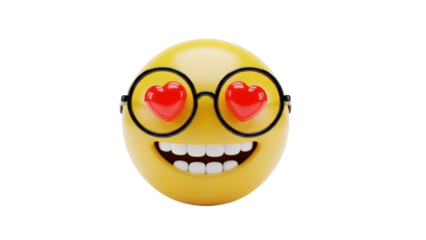 Yellow emoji with heart eyes and big smile isolated PNG, love and happiness concept for social media and graphic design projects