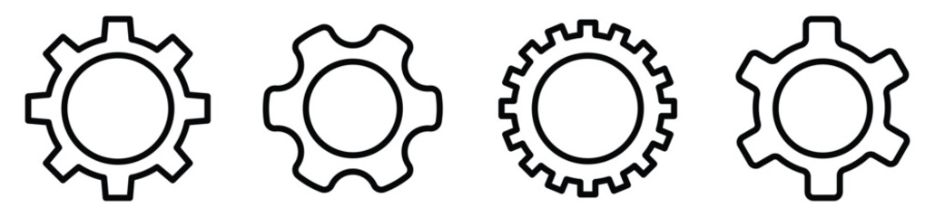 Outline Gear Icons Set &ndash; Mechanical Settings, Engineering and Automation Symbols