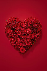 celebrate mothers valentines day wedding with heart shaped red roses on a dark red background, love, passion, romance, romantic, portrait format, photorealistic