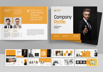 Company Profile Landscape Layout with Orange Accents