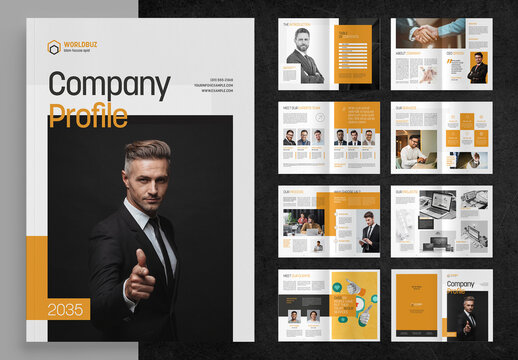 Company Profile Brochure Layout with Orange Accents