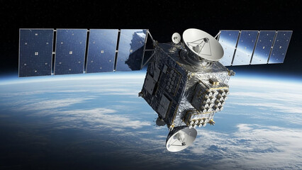 Advanced Satellite Orbiting Earth with Solar Panels Extended.